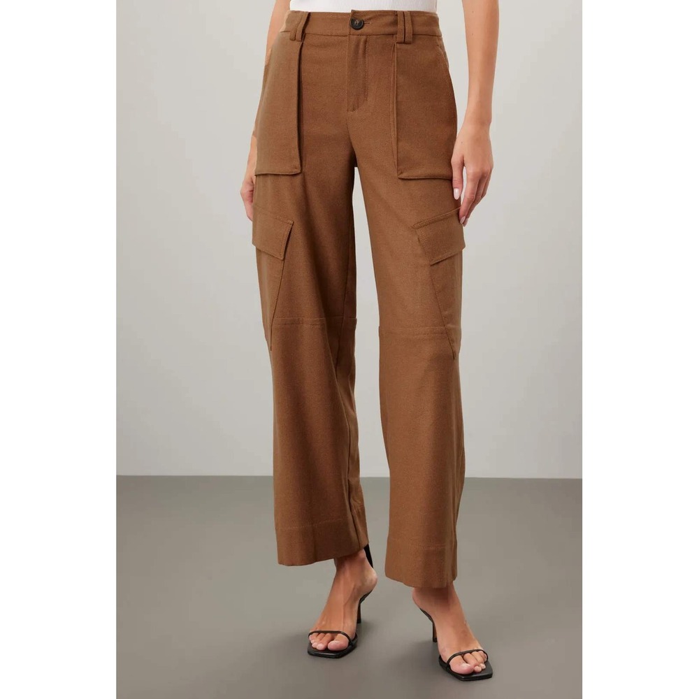 Vince Wide Leg Raver Pants Camel Brown Cargo Italian Fabric Wool Blend Sz 6